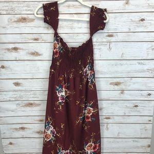 Floral cap sleeve maroon maxi dress